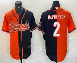 Mens Cincinnati Bengals #2 Evan McPherson Orange Black Two Tone Cool Base Stitched Baseball Jersey->->NFL Jersey